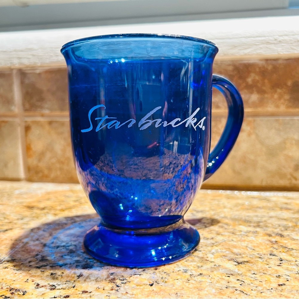 Starbucks Cobalt Glass Mug Anchor Hocking 14oz
